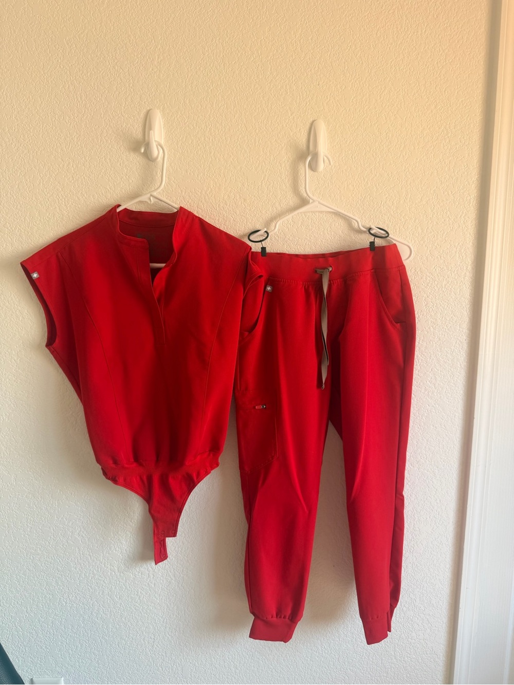 Figs Red Women's Scrub Bodysuit and Jogger Pants Set